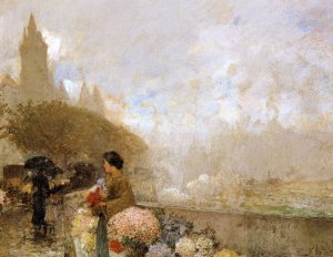 Flower Girl by the Seine, Paris by Frederick Childe Hassam Oil Painting
