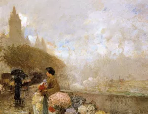 Flower Girl by the Seine, Paris Oil painting by Frederick Childe Hassam