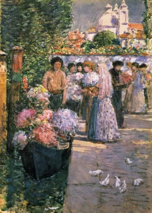 Flower Market by Frederick Childe Hassam Oil Painting