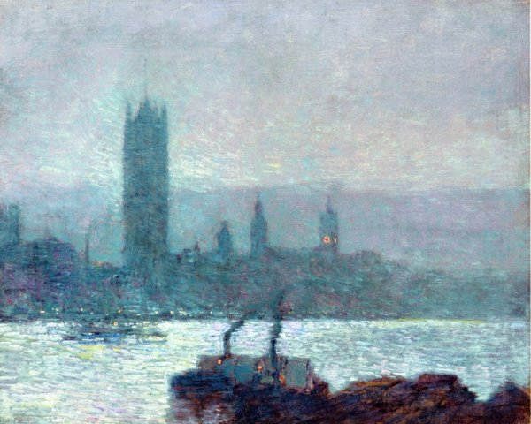 Houses of Parliament, Early Evening by Frederick Childe Hassam - Hand-Painted Oil Painting Reproduction