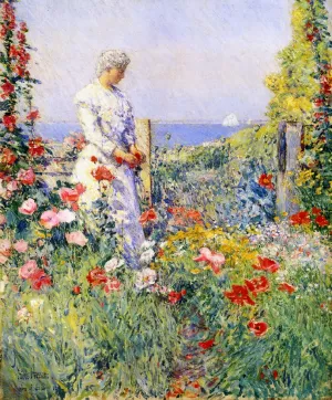 In the Garden also known as Celia Thaxter in Her Garden by Frederick Childe Hassam - Oil Painting Reproduction