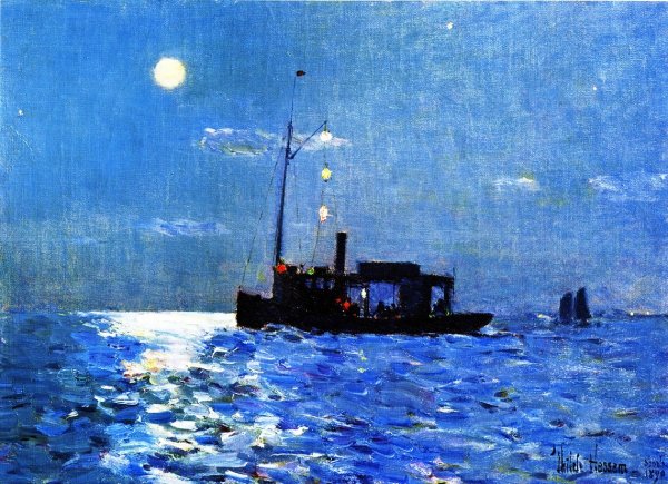 Isle of Shoals, Moonlight by Frederick Childe Hassam - Hand-Painted Oil Painting Reproduction