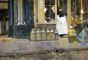 La Bouquetiere et la Latiere by Frederick Childe Hassam Oil Painting