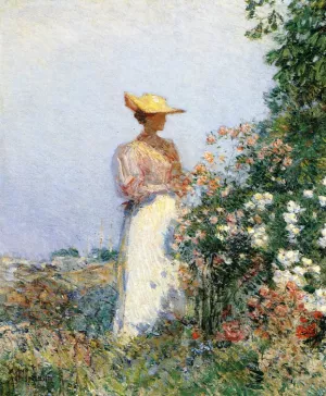 Lady in Flower Garden by Frederick Childe Hassam - Oil Painting Reproduction