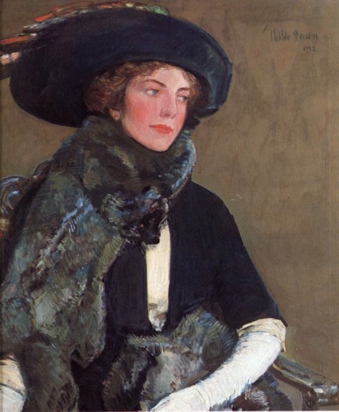 Lady in Furs also known as Mrs. Charles A. Searles by Frederick Childe Hassam - Hand-Painted Oil Painting Reproduction
