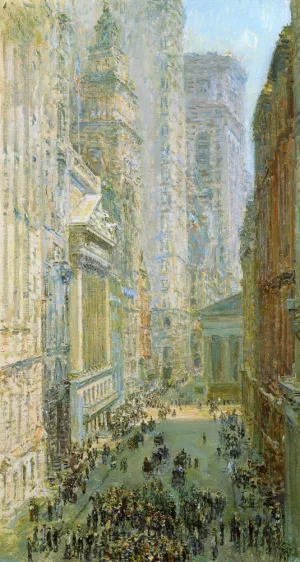 Lower Manhattan also known as Broad and Wall Streets by Frederick Childe Hassam - Oil Painting Reproduction