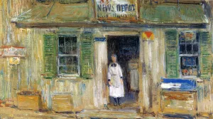 News Depot, Cos Cob by Frederick Childe Hassam Oil Painting