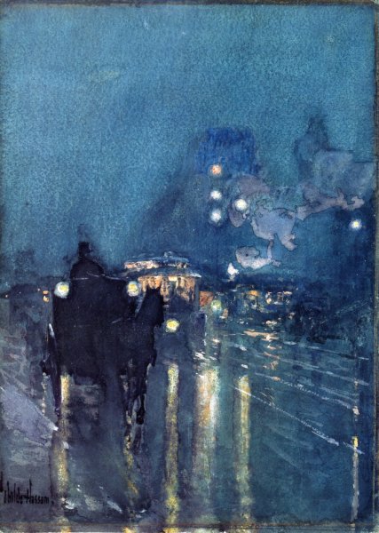 Nocturne, Railway Crossing, Chicago by Frederick Childe Hassam - Hand-Painted Oil Painting Reproduction