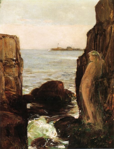 Nymph on a Rocky Ledge by Frederick Childe Hassam - Hand-Painted Oil Painting Reproduction