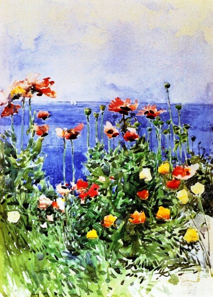 Poppies, Isles of Shoals by Frederick Childe Hassam - Hand-Painted Oil Painting Reproduction