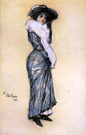 Portrait of a Lady in Blue Dress by Frederick Childe Hassam Oil Painting