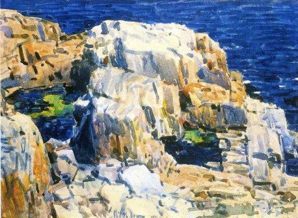 Rocks at Appledore by Frederick Childe Hassam - Hand-Painted Oil Painting Reproduction