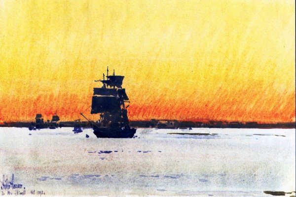 Sailing Ship Locked in Ice by Frederick Childe Hassam - Hand-Painted Oil Painting Reproduction