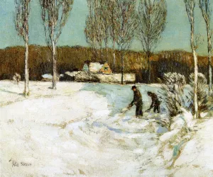 Shoveling Snow, New England painting by Frederick Childe Hassam