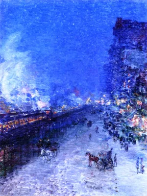 Sixth Avenue El - Nocturne painting by Frederick Childe Hassam