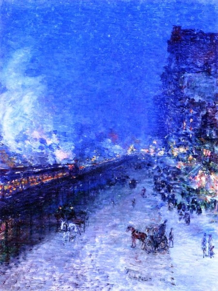Sixth Avenue El - Nocturne by Frederick Childe Hassam - Hand-Painted Oil Painting Reproduction