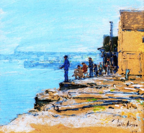 Smelt Fishing, Cos Cob, Connecticut by Frederick Childe Hassam - Hand-Painted Oil Painting Reproduction