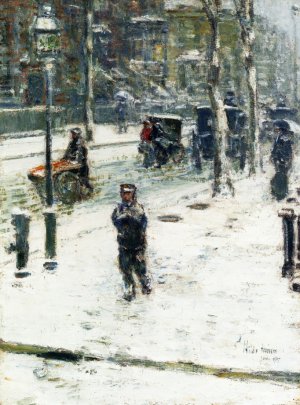 Snow Storm, Fifth Avenue, New York by Frederick Childe Hassam Oil Painting