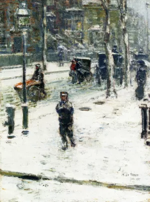 Snow Storm, Fifth Avenue, New York Oil painting by Frederick Childe Hassam
