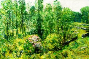 Spring Landscape with a Farmer and White Horse by Frederick Childe Hassam Oil Painting