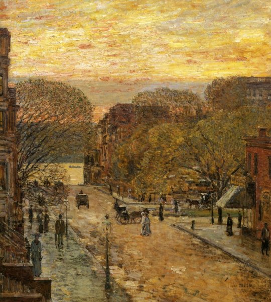 Spring on West 78th Street by Frederick Childe Hassam - Hand-Painted Oil Painting Reproduction