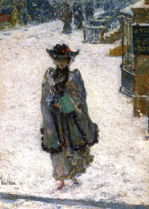 Street Scene, Christmas Morning by Frederick Childe Hassam - Oil Painting Reproduction