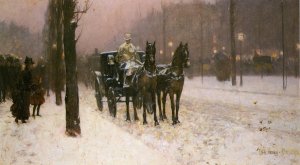 Street Scene with Hansom Cab by Frederick Childe Hassam Oil Painting