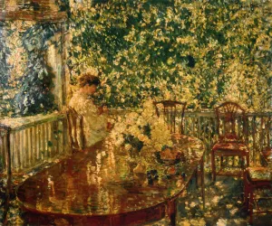 Summer Porch at Mr. and Mrs. C.E.S. Wood's by Frederick Childe Hassam - Oil Painting Reproduction