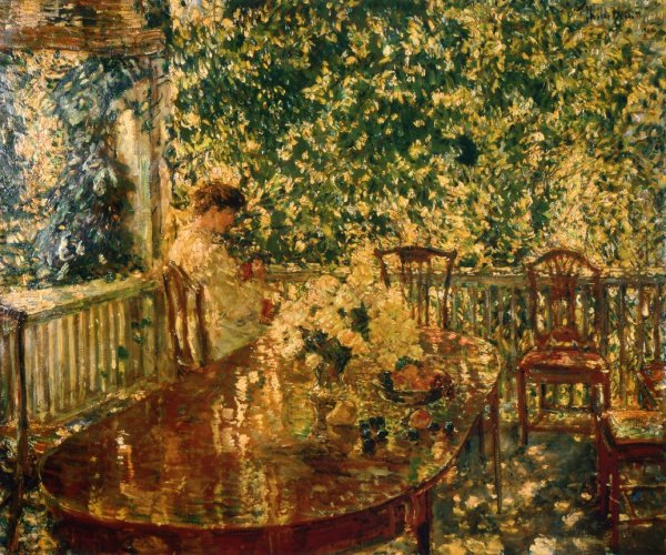 Summer Porch at Mr. and Mrs. C.E.S. Wood's by Frederick Childe Hassam - Hand-Painted Oil Painting Reproduction