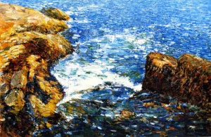 Surf and Rocks by Frederick Childe Hassam - Oil Painting Reproduction