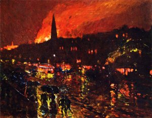 The Alarm, Firelight, Boston by Frederick Childe Hassam Oil Painting