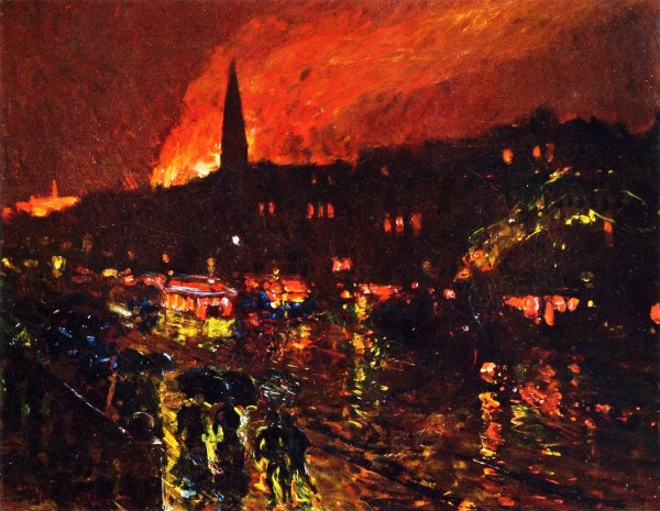 The Alarm, Firelight, Boston by Frederick Childe Hassam - Hand-Painted Oil Painting Reproduction