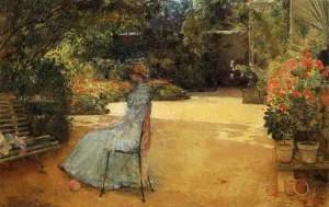 The Artist's Wife in a Garden, Villiers-le-Bel painting by Frederick Childe Hassam