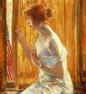 The Flag Outside Her Window, April 1918 also known as Boys Marching By, 1918 Oil painting by Frederick Childe Hassam