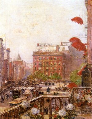 View of Broadway and Fifth Avenue by Frederick Childe Hassam Oil Painting