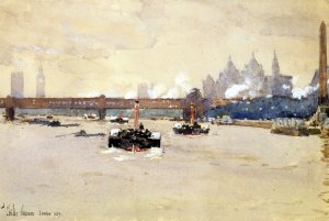 View of the Thames Oil painting by Frederick Childe Hassam
