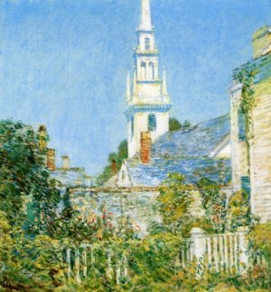 White Church at Newport, also known as Church in a New England Village Oil painting by Frederick Childe Hassam