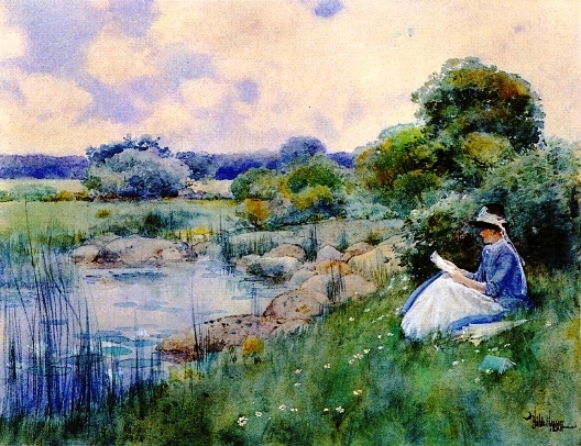 Main Product Photo of Woman Reading Painting by Frederick Childe Hassam