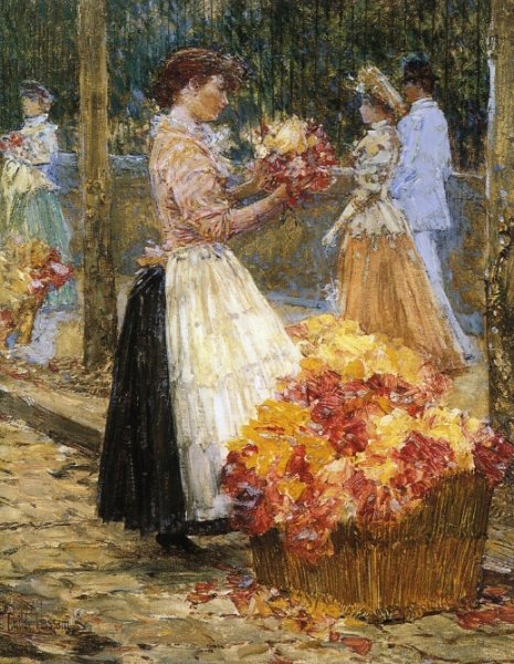 Woman Sellillng Flowers by Frederick Childe Hassam - Hand-Painted Oil Painting Reproduction