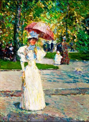 Woman with a Parasol in a Park Oil painting by Frederick Childe Hassam