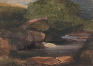 Trees and a Rocky Stream by Frederick Christian Lewis The Elder Oil Painting