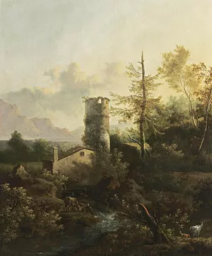 Mountainous Wooded River Landscape by Frederick De Moucheron Oil Painting