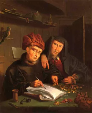 The Misers by Frederick E. Cohen - Oil Painting Reproduction