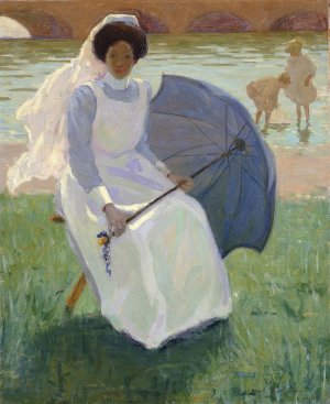 Woman with Green Parasol by Frederick F. Fursman Oil Painting