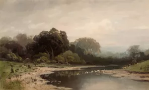 On Merced River Cala by Frederick Ferdinand Schafer Oil Painting