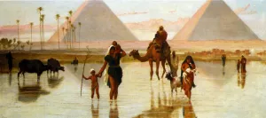 Arabs Crossing a Flooded Field by the Pyramids by Frederick Goodall - Oil Painting Reproduction