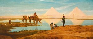 The Light Of The Rising Sun Upon The Pyramids Of Ghizeh by Frederick Goodall Oil Painting