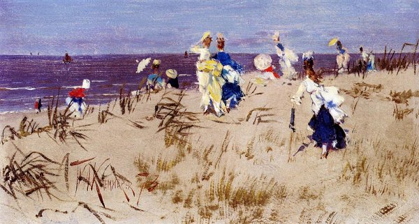 Main Product Photo of Elegant Women On The Beach Painting by Frederick Hendrik Kaemmerer