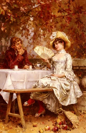 Tea In The Garden, Autumn by Frederick Hendrik Kaemmerer Oil Painting