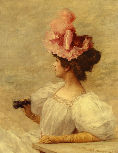 Main Product Photo of Woman with Opera Glasses Painting by Frederick Hendrik Kaemmerer